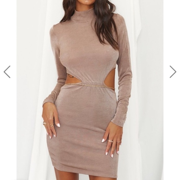 12th Tribe Dresses & Skirts - 12th Tribe taupe gold chain cut out mini dress